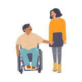 Man in wheelchair holding hands with woman standing up