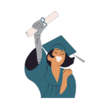 Person in graduate cap holding up tied piece of paper