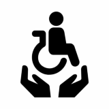 Hands holding up figure in wheelchair