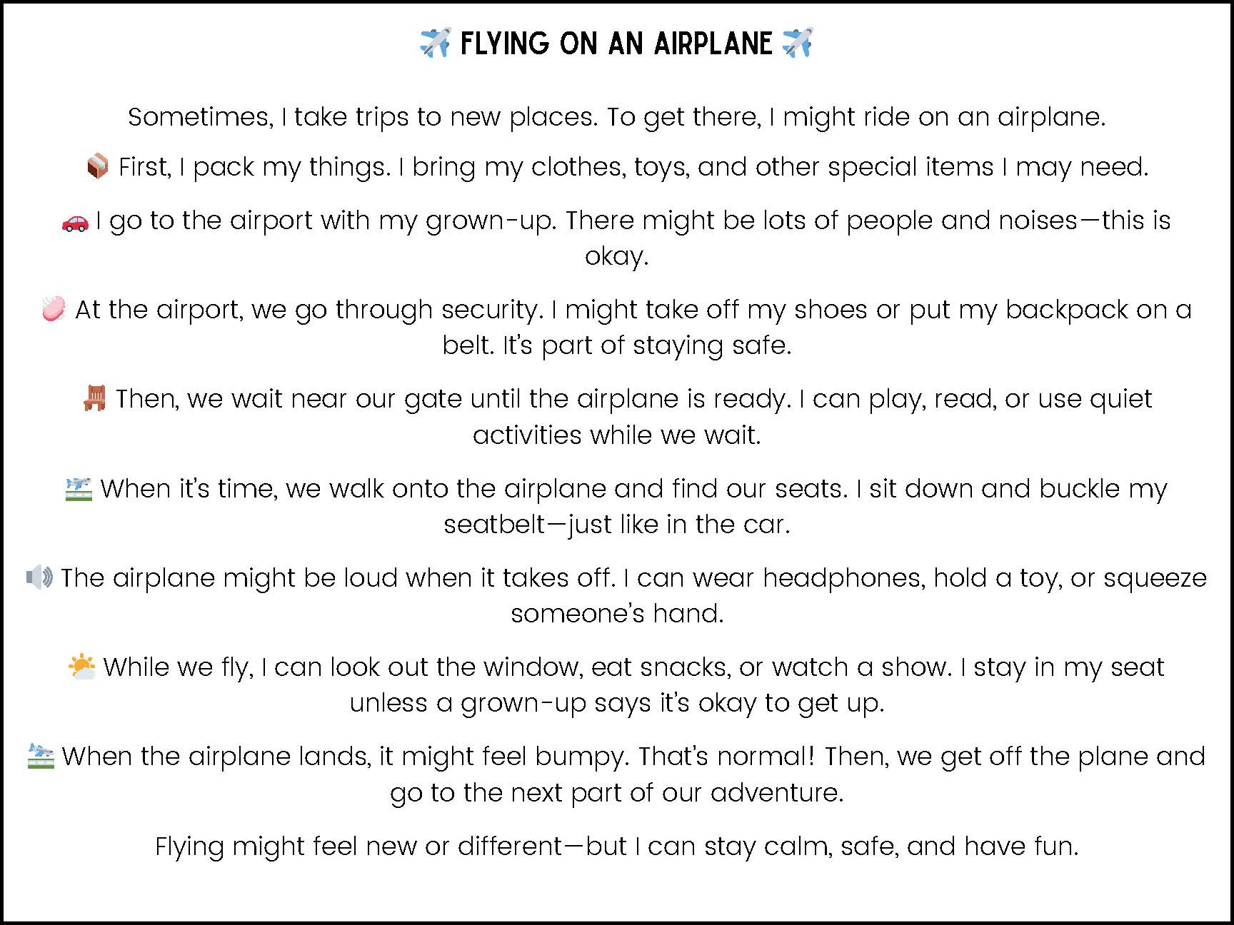 Flying on an Airplane Social Narrative