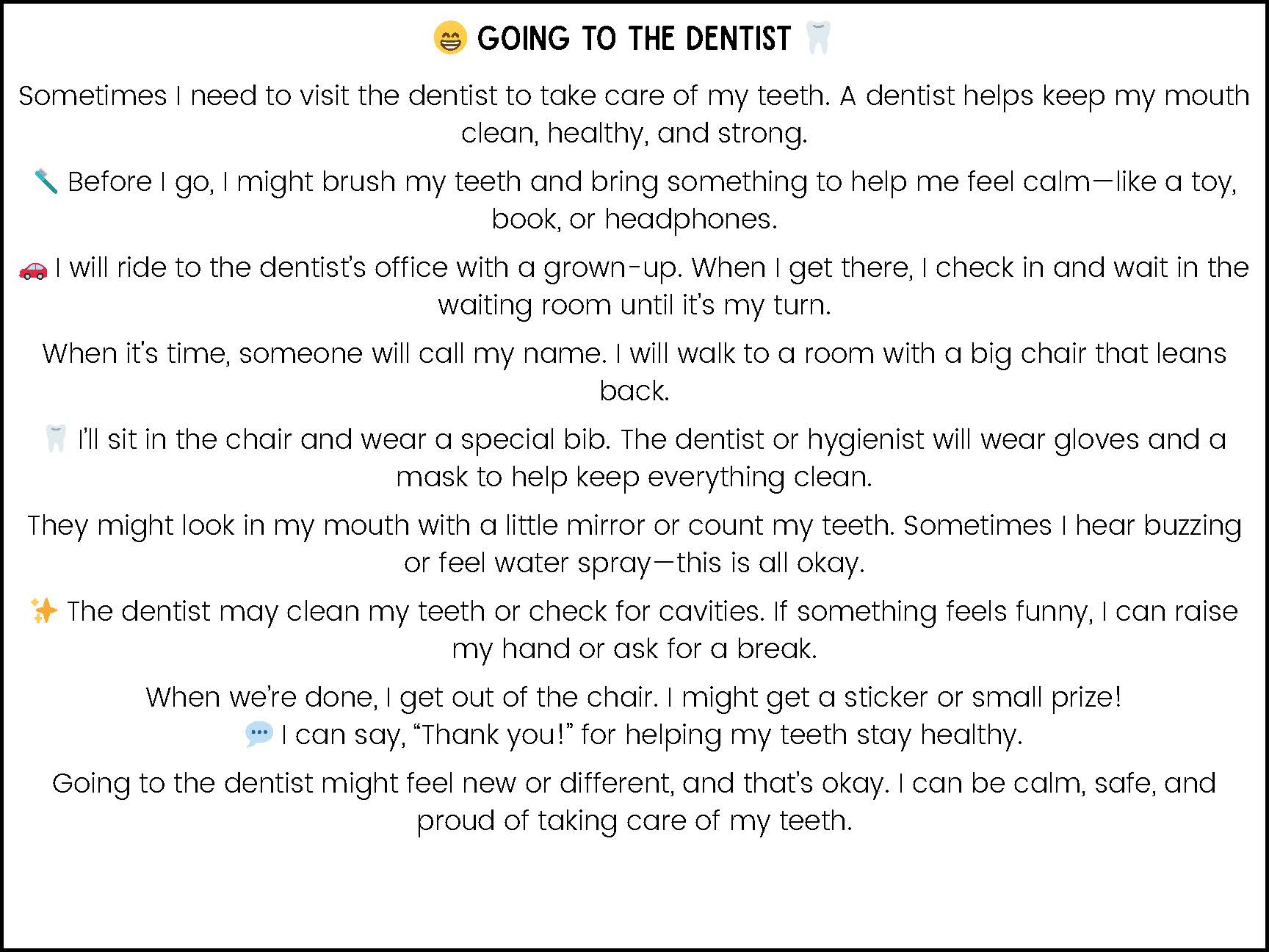 Going to the Dentist Social Narrative