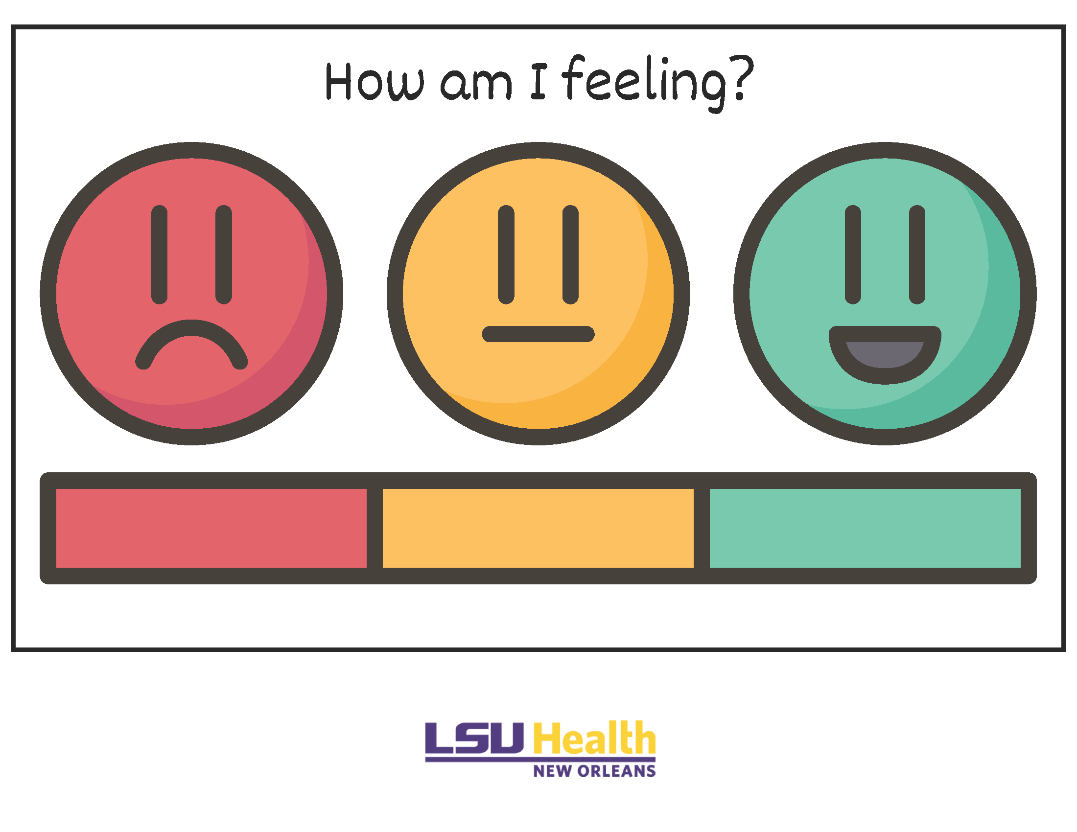 Visual Support titled "How do you Feel?" with three depictions of feelings: red sad face, yellow neutral face, and green happy face.