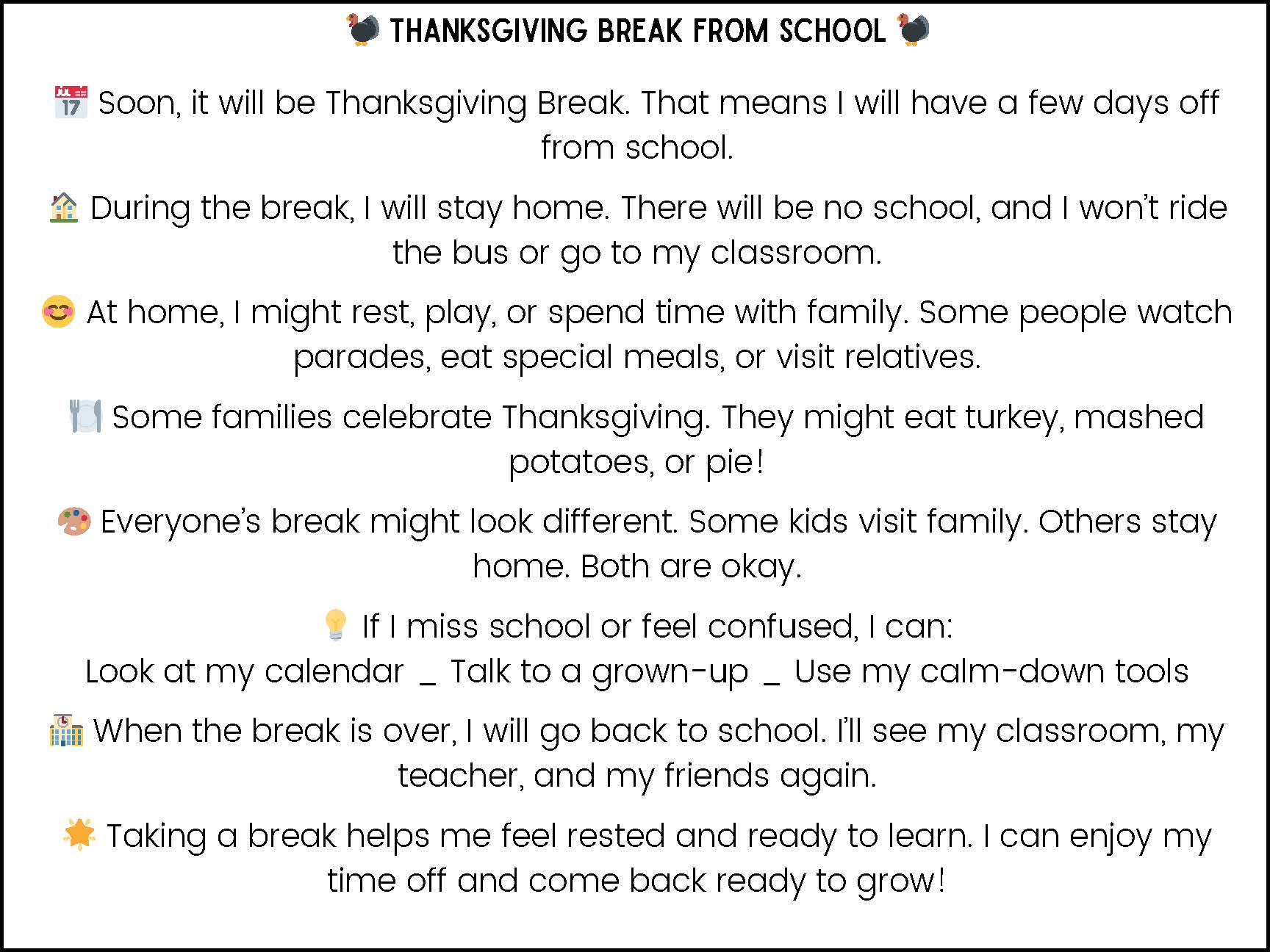 Social narrative about Thanksgiving
