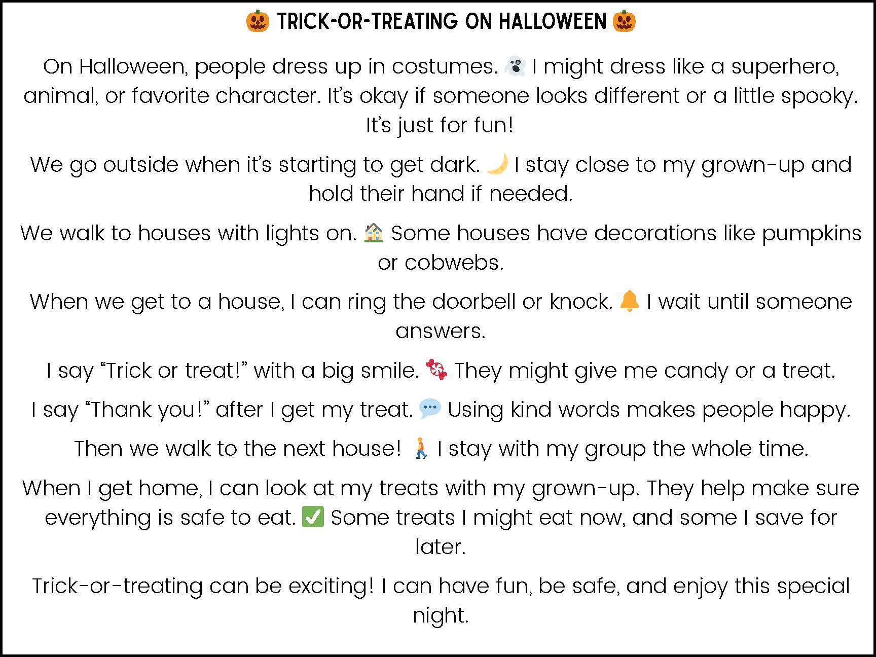 Social narrative about trick-or-treating