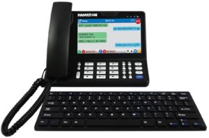 A Hamilton Relay digital desktop phone that offers Real-Time Text