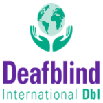Deafblind Internal Logo: Two hands holding up the world
