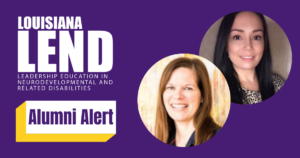 LEND Alumni Alert graphic with images of Nicole DeJean and Kristie Curtis